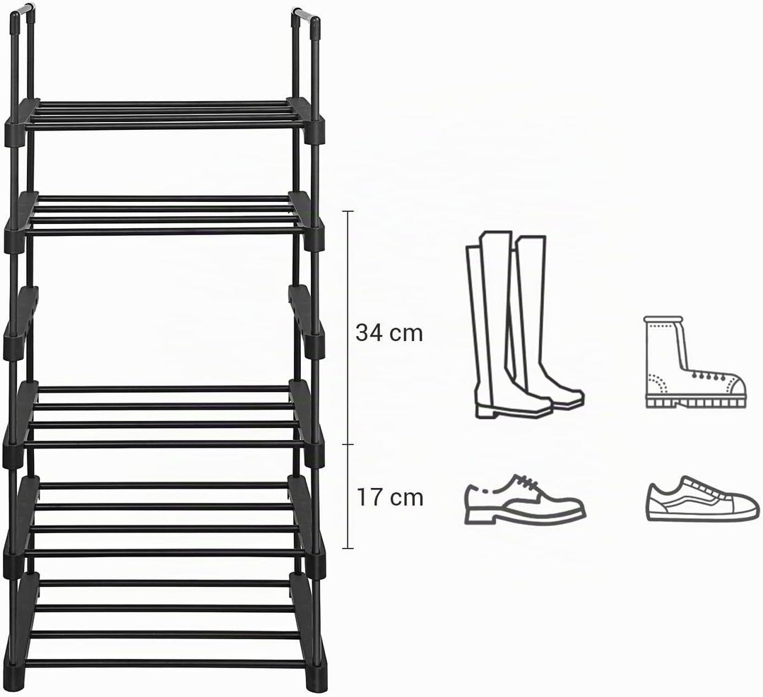 SONGMICS Schuhregal mit 6 Ebenen, offener Schuhschrank hoch, Schuhständer schmal, Schuhaufbewahrung,
