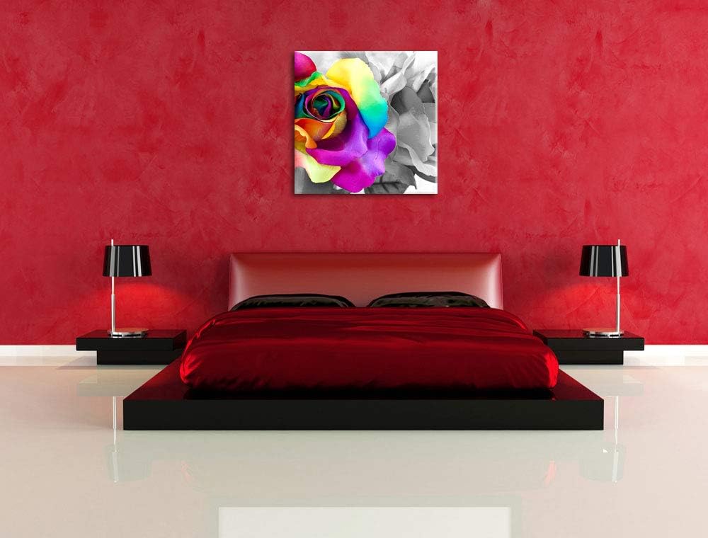 Pixxprint Kunterbunte Rosenblätter / 70x70cm Leinwandbild bespannt auf Holzrahmen/Wandbild Kunstdruc