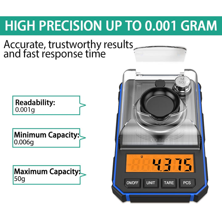 ORIA Feinwaage Präzisionswaage 50g/0,001g, Digitale Milligramm Waage mit LCD-Anzeige, Lab Digitale W