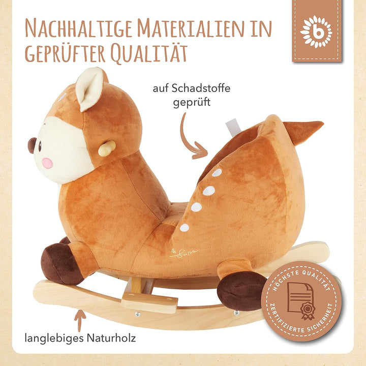 Bieco Plüsch Schaukeltier REH Lina, 60 cm | Kinder Schaukelstuhl mit Sicherheitsgurt | Schaukel | Kl