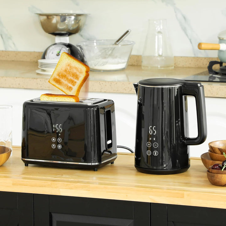 HOMCOM Wasserkocher Toaster Set Edelstahl 1,5L 2200W Wasserkocher automatischer mit Abschaltung 2 Sc