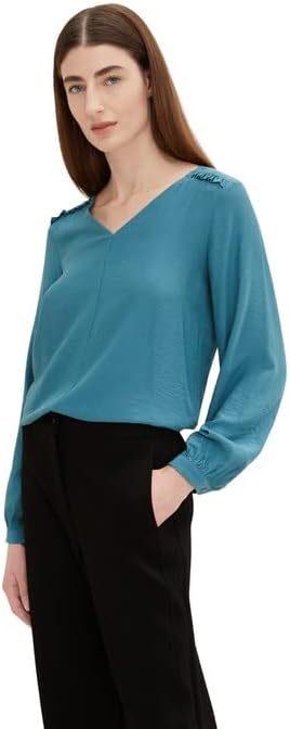 TOM TAILOR Damen Bluse mit V-Ausschnitt, 13222 - Pastel Teal
