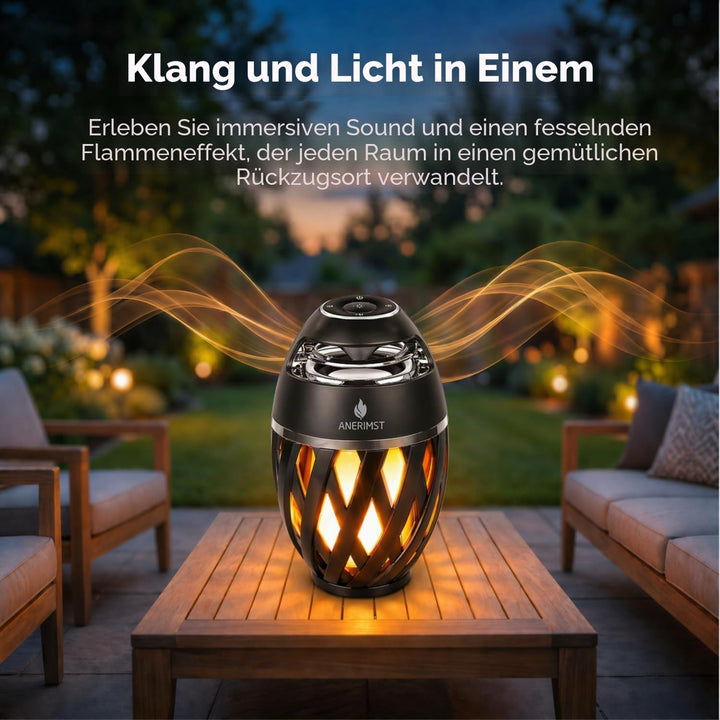 ANERIMST Taschenlampe Bluetooth Lautsprecher mit Stangen/Haken, flackernder Flammeneffekt, Outdoor/I