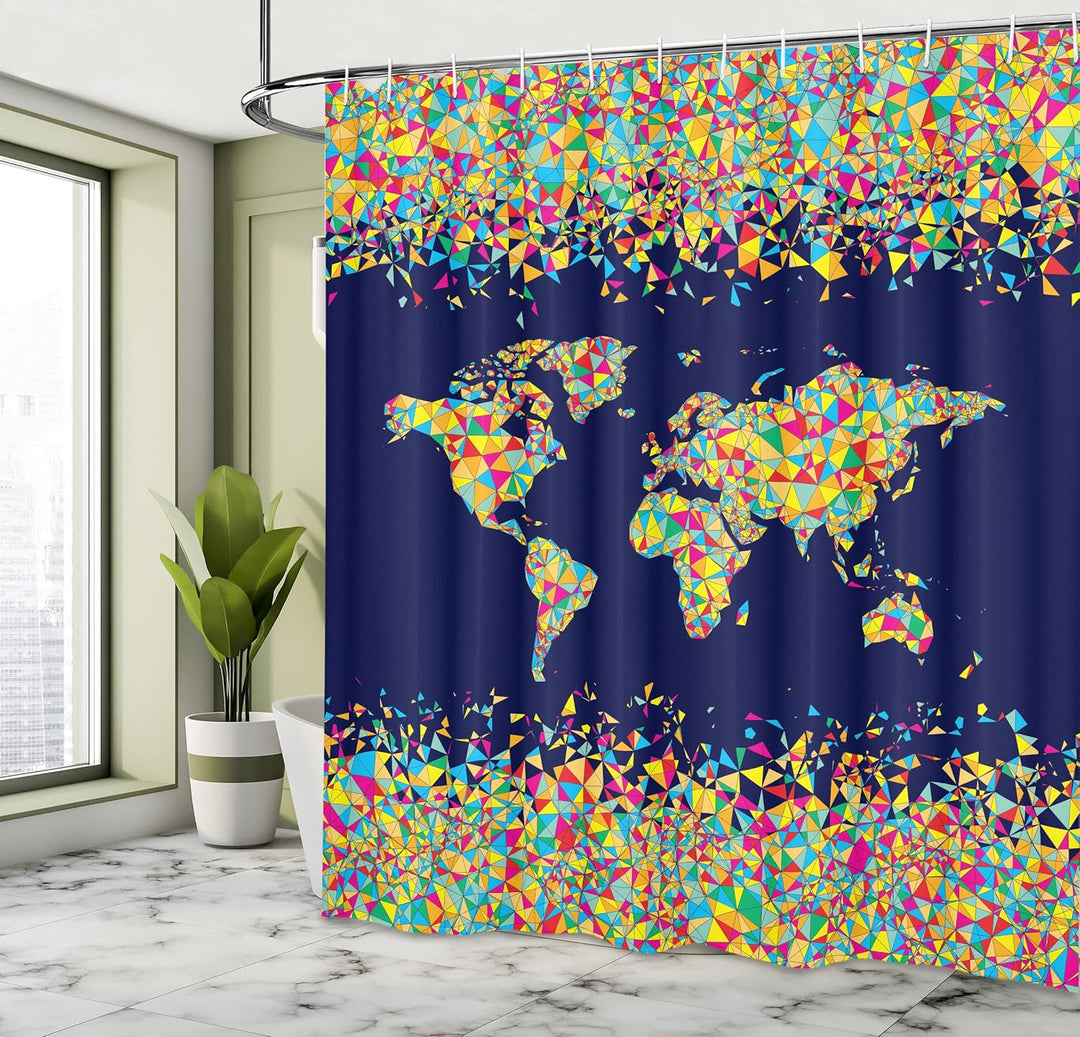 ABAKUHAUS Weltkarte Duschvorhang, Mosaik-Fliesen Globale, Stoffliches Gewebe Badezimmerdekorationsse