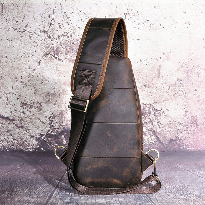 Le'aokuu Herren Echtes Leder Brusttasche Umhängetasche Sport Outdoor Messenger Bag Wanderrucksäcke（8