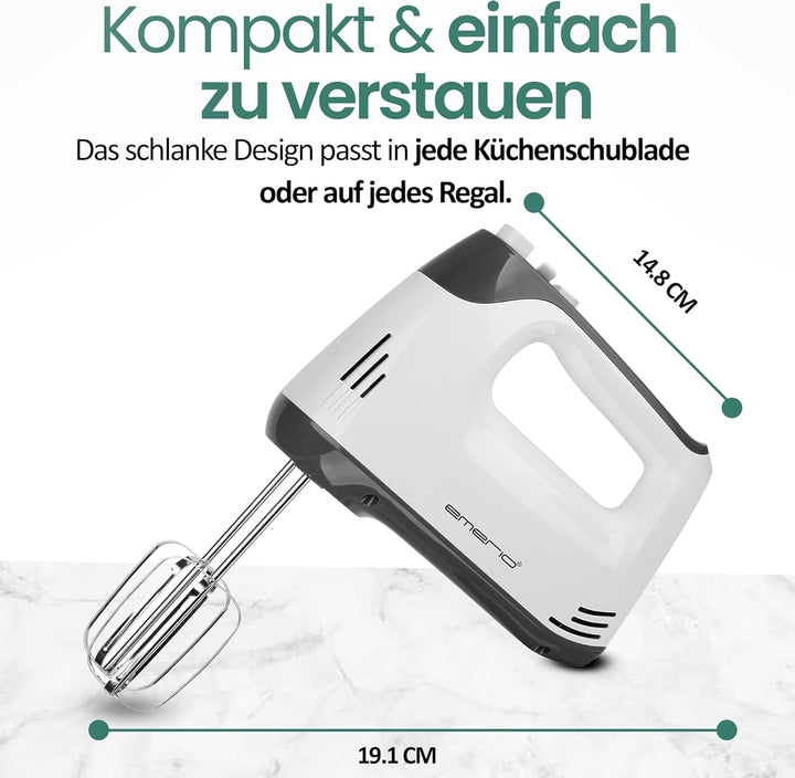 EMERIO elektrischer Handmixer Handrührer Mixer Handrührgerät mit 400 Watt 5 Geschwindigkeiten & Turb