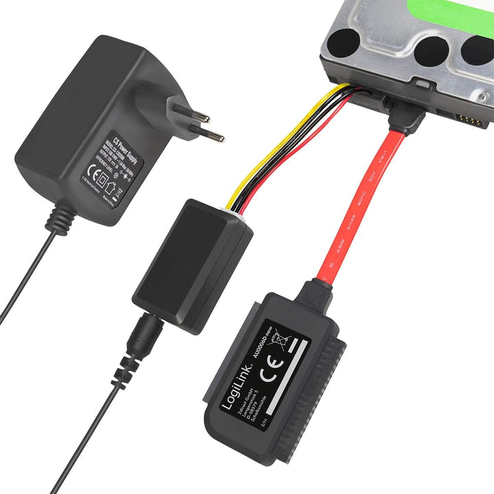 LogiLink AU0006D IDE/SATA Adapter (USB 2.0 auf 6,4 cm (2,5 Zoll)/8,9 cm (3,5 Zoll), 1,2m) Single, Si