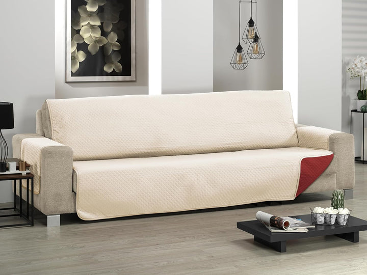 Martina Home Diamond Sofabezug, Polyester, Beige/Rot, 3-Sitzer Beige/Rot 3 Sitzer, Beige/Rot 3 Sitze