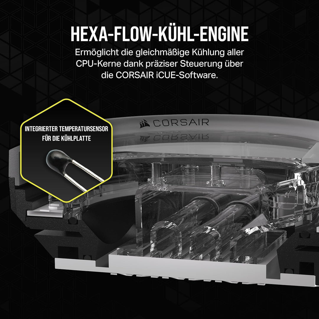 CORSAIR iCUE LINK XC7 RGB Elite CPU-Wasserkühler - Transparente Durchflusskammer - 24 RGB-LEDs - Kom