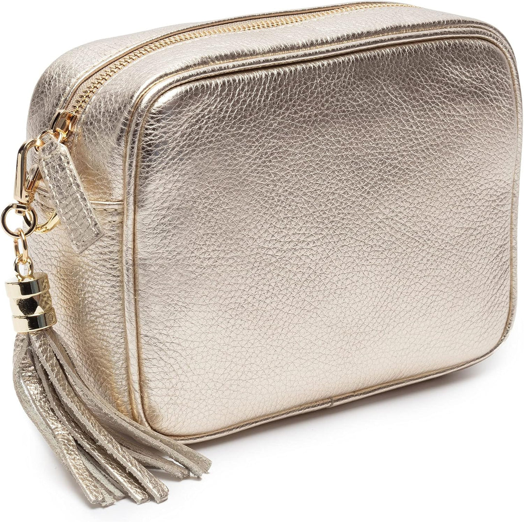 Ledertasche Echtleder in Gold mit abnehmbaren Lederriemen und zusätlichem Tragegurt zum Umhängen, 20