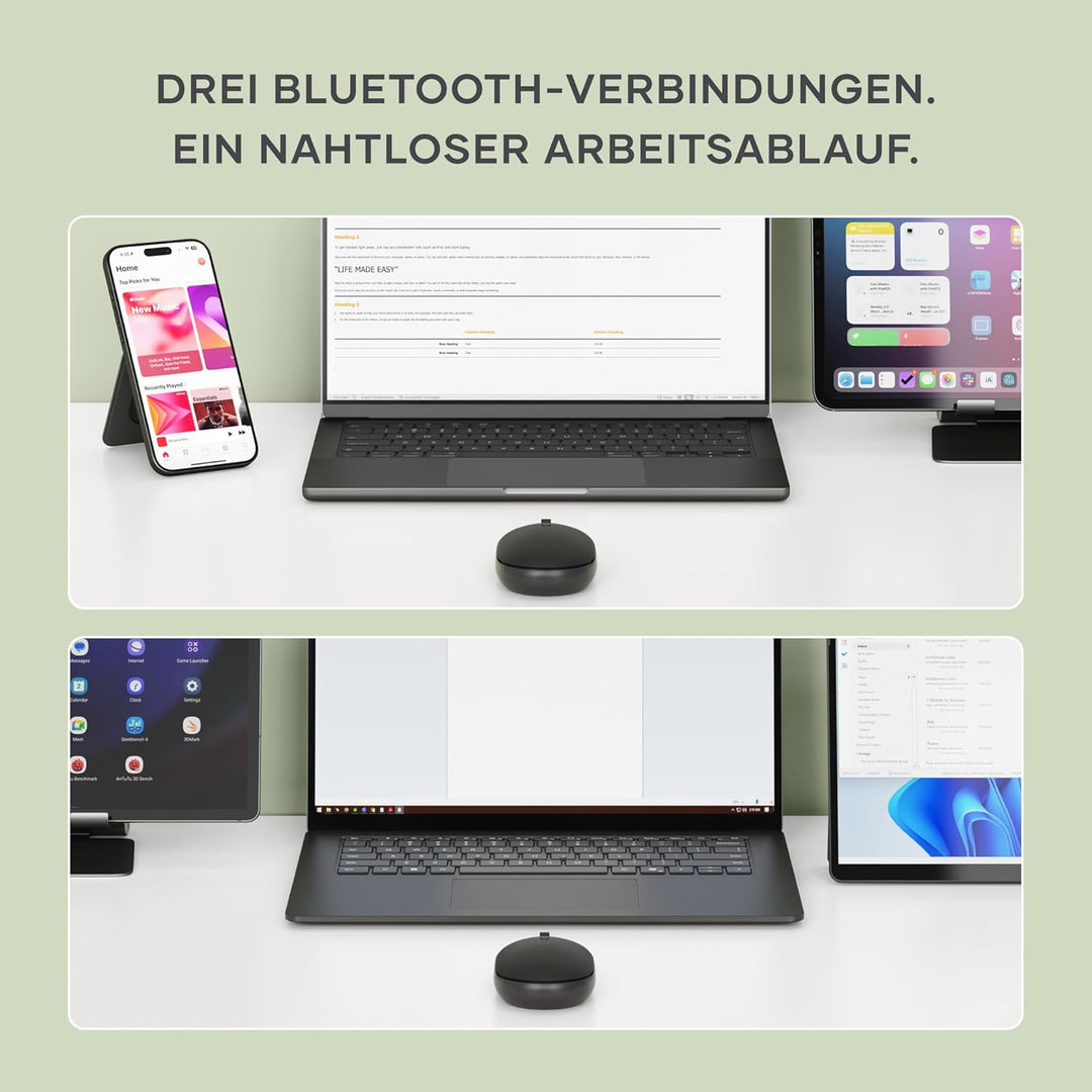 SATECHI OntheGo™ Bluetooth Computermaus, wiederaufladbarer USB-C Akku, Verbindung mit bis zu 3 Gerät