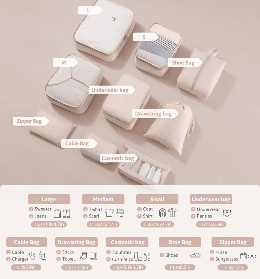 Meowoo Koffer Organizer Packing Cubes Packwürfel Reise Organizer Packtaschen 9-teilig Kleidertaschen