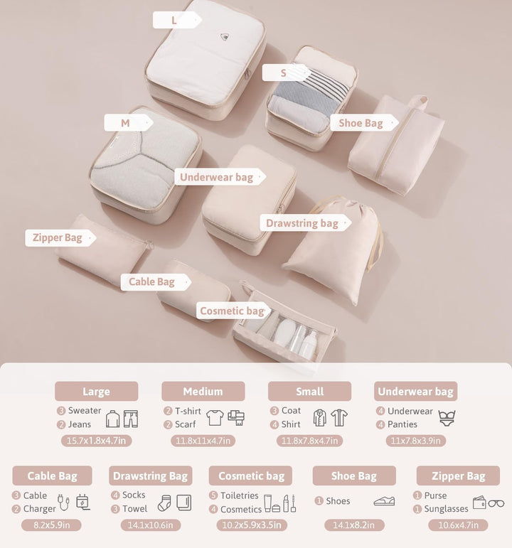 Meowoo Koffer Organizer Packing Cubes Packwürfel Reise Organizer Packtaschen 9-teilig Kleidertaschen