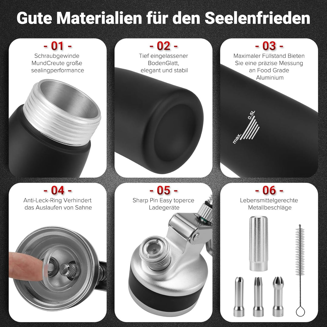 Nagoyuki Sahnespender 500ml,Sahnespender Geschenke, Schlagsahnebereiter mit Ersatzteile,Sahnesyphon