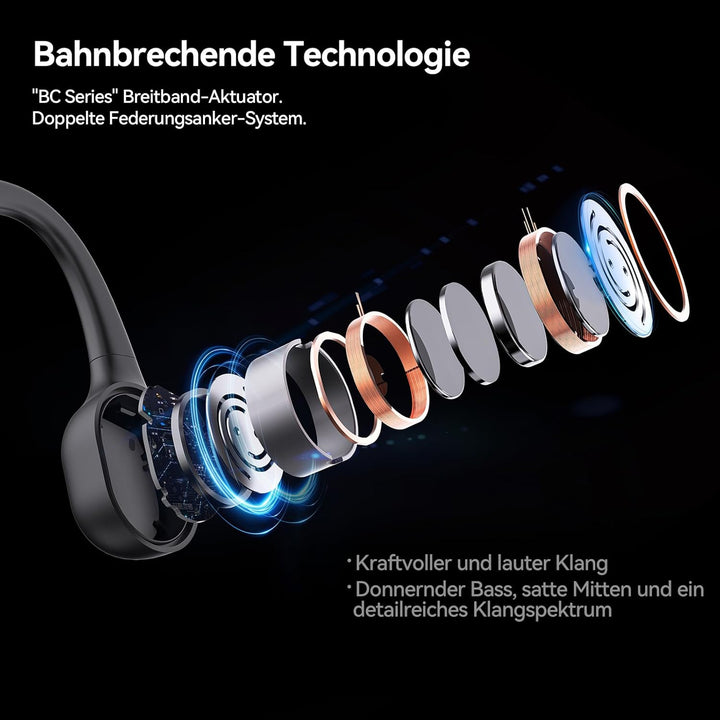 mojawa Run Plus Knochenschall-Kopfhörer, Open-Ear, Bluetooth 5.2, 32GB MP3, IP68 Wasserdicht, ENC-Mi