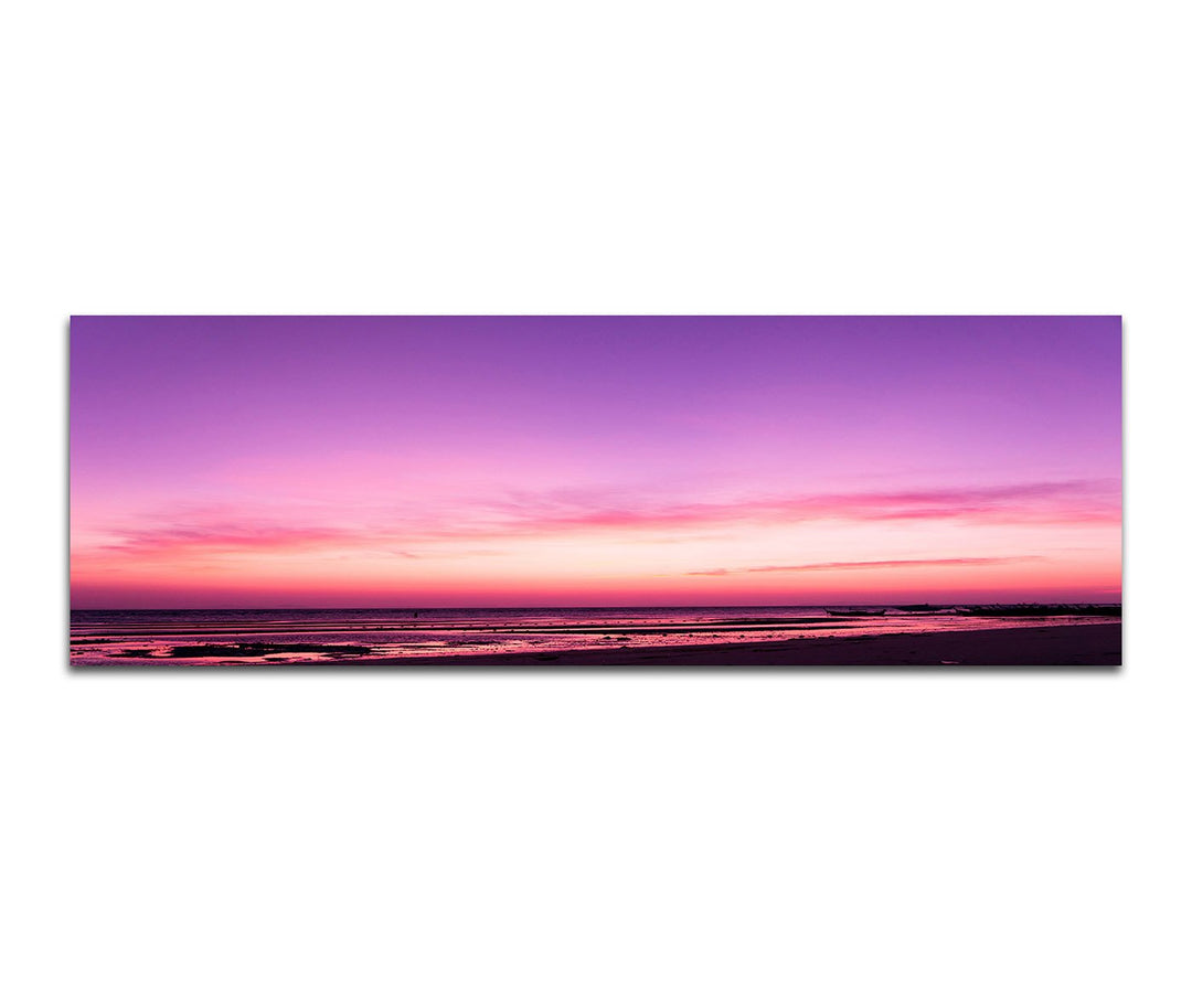 Paul Sinus Art Panoramabild auf Leinwand und Keilrahmen 150x50cm Strand Meer Sonnenuntergang Abendro