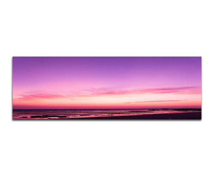 Paul Sinus Art Panoramabild auf Leinwand und Keilrahmen 150x50cm Strand Meer Sonnenuntergang Abendro