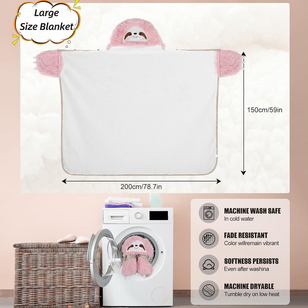 MSISILY Faultier Decke mit Ärmeln Und Kapuze, Faultier Geschenk für Frauen, Personalisierte Decke Fl