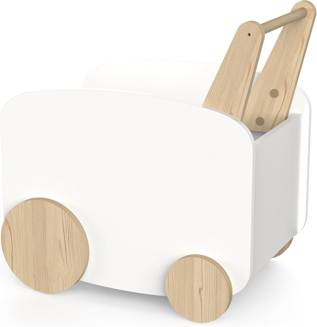 habeig Lauflernwagen, Spieltruhe, Spielzeugbox für Kinderzimmer, MDF & Echtholz, 50x53x35 cm, Rollba