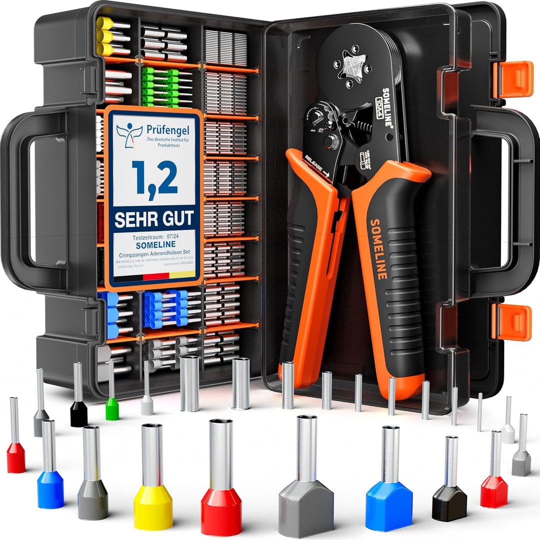 SOMELINE Crimpzange Aderendhülsen Set, 0,25-10mm² Aderendhülsenzange,mit 24 Arten isolierte und unis