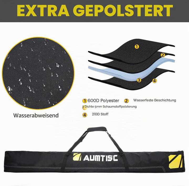 AUMTISC Skitasche Set Skisack &Skischuhtasche Längenverstellbare Bis 200 cm für 1 Paar Ski & Skischu