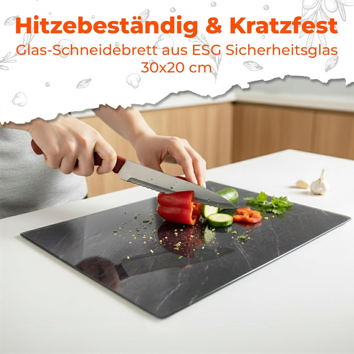 Glas Schneidebrett | 20 x 30 cm | Schneidebrett Glas für die Küche | Hygienisches Schneidebrett aus
