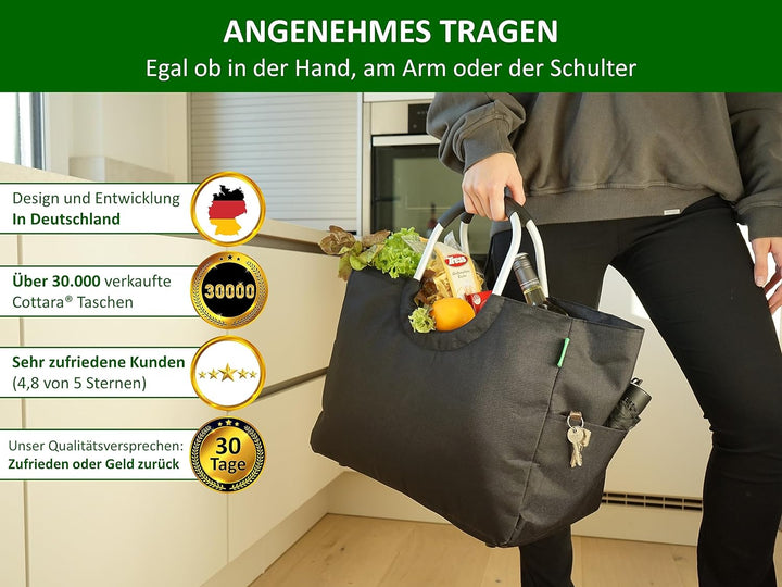 Cottara premium Einkaufstasche gross aus recycelten PET-Flaschen | nachhaltiger Einkaufskorb mit ver