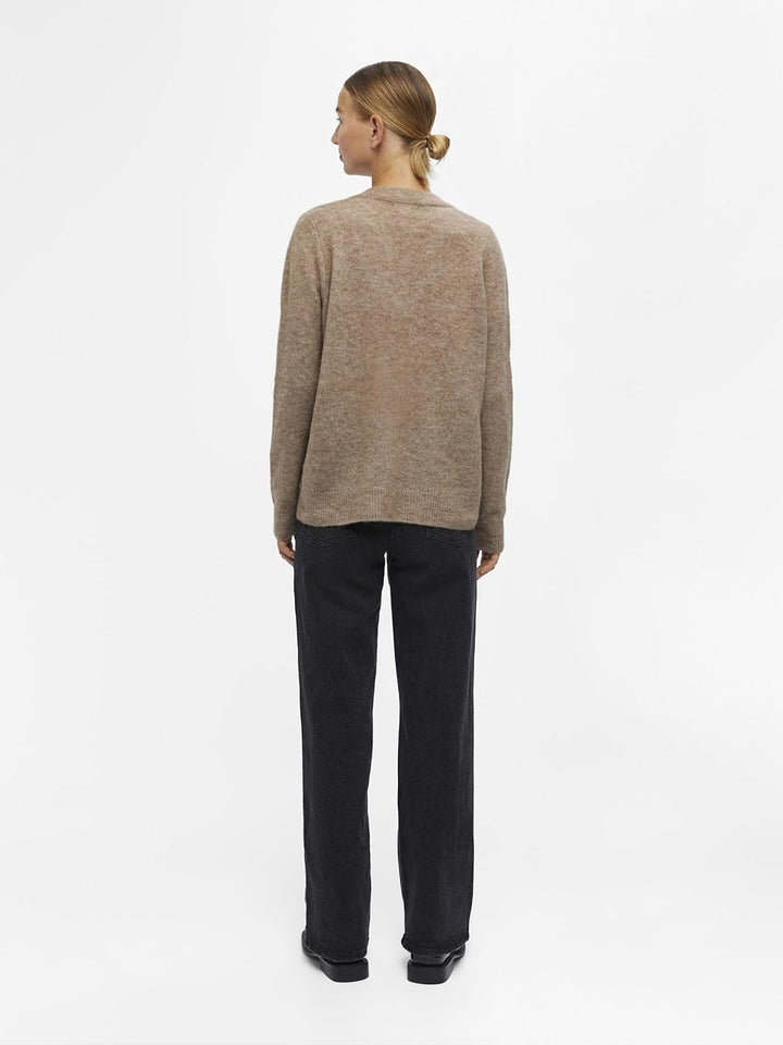 Object Damen Objellie L/S V-Neck Pullover Noos Strickpullover, Fossil