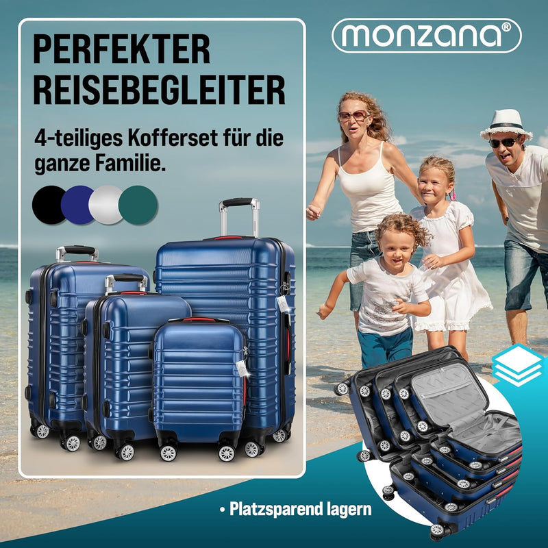 MONZANA® 4tlg Kofferset Schloss Organizer Kofferwaage Gurt Gel-Griffe Zwillingsrollen Standfüsse Tro