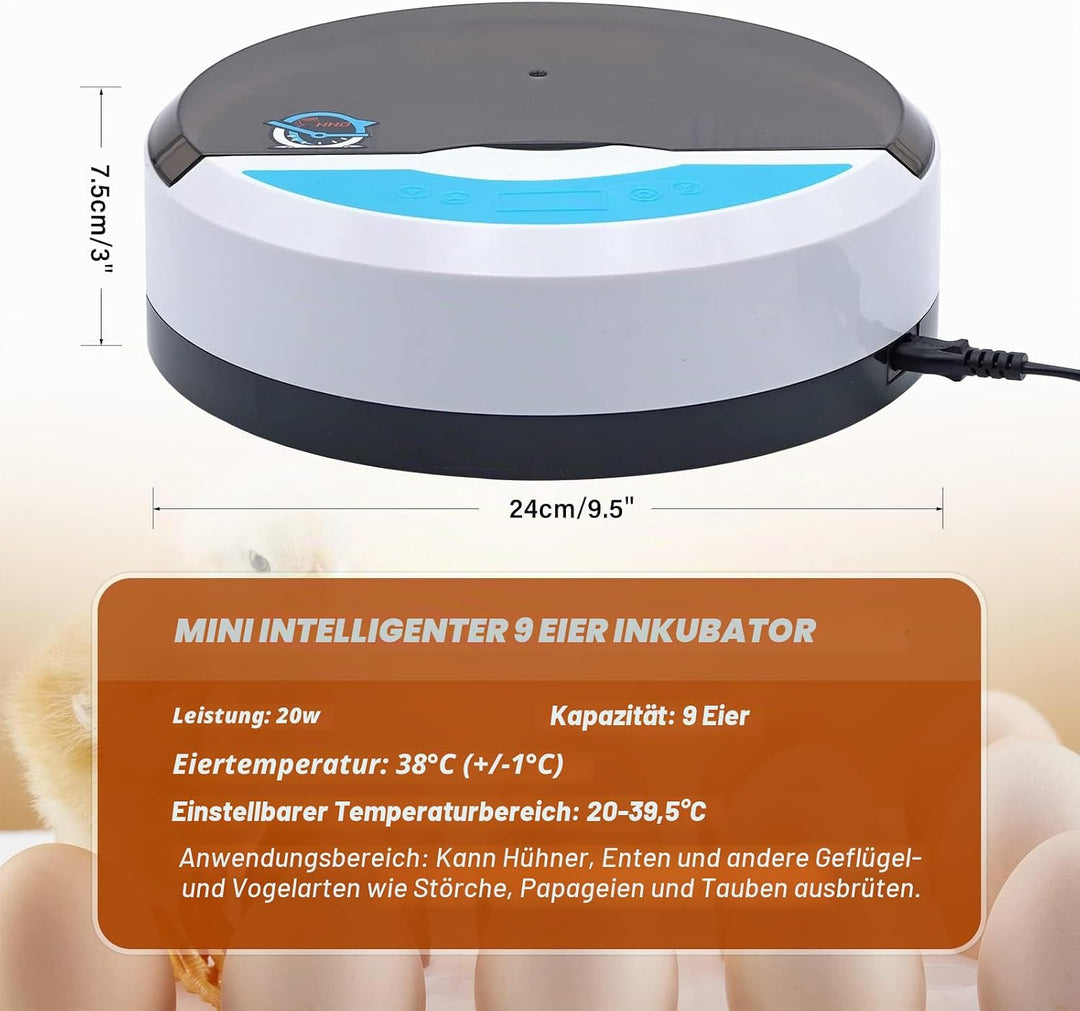 BREUAILY Mini 9 Eier Inkubator Digitaler Geflügel Hatcher mit Automatischer Temperaturregelung Brutm