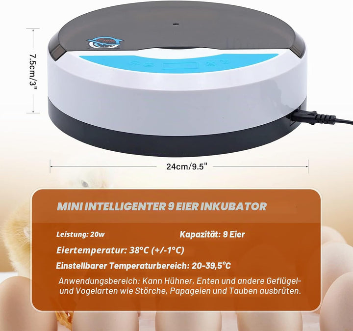 BREUAILY Mini 9 Eier Inkubator Digitaler Geflügel Hatcher mit Automatischer Temperaturregelung Brutm