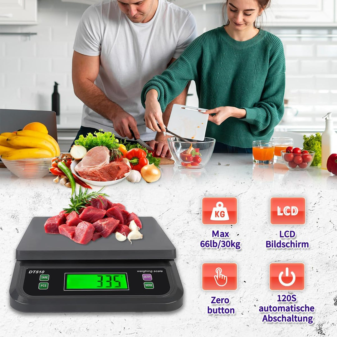 Küchenwaage Digitale 30kg mit grossem LCD-Display Digitalwaage mit Tara Funktion und digitalwaagemit