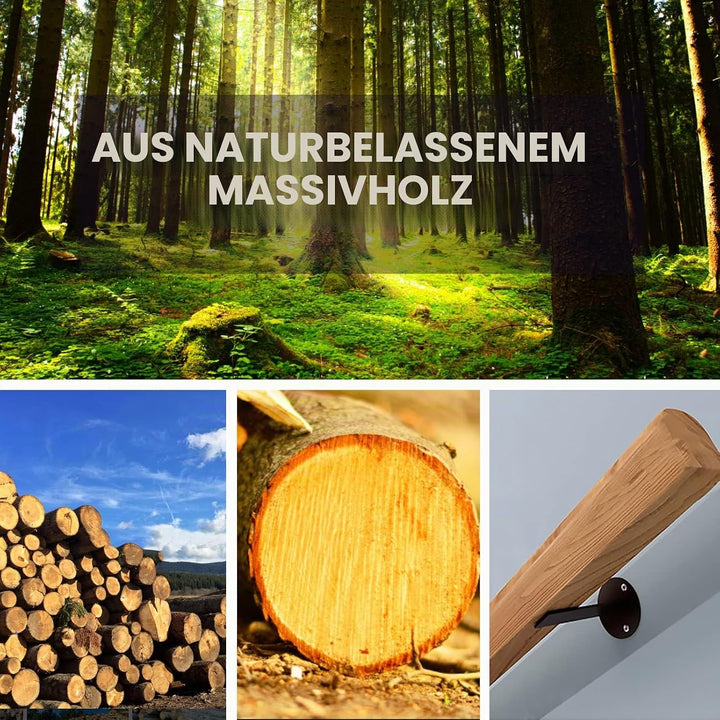 Handläufe für Treppen 30-600cm Holzhandlauf mit Halterungen, Rutschfeste Treppengeländer Stützstange