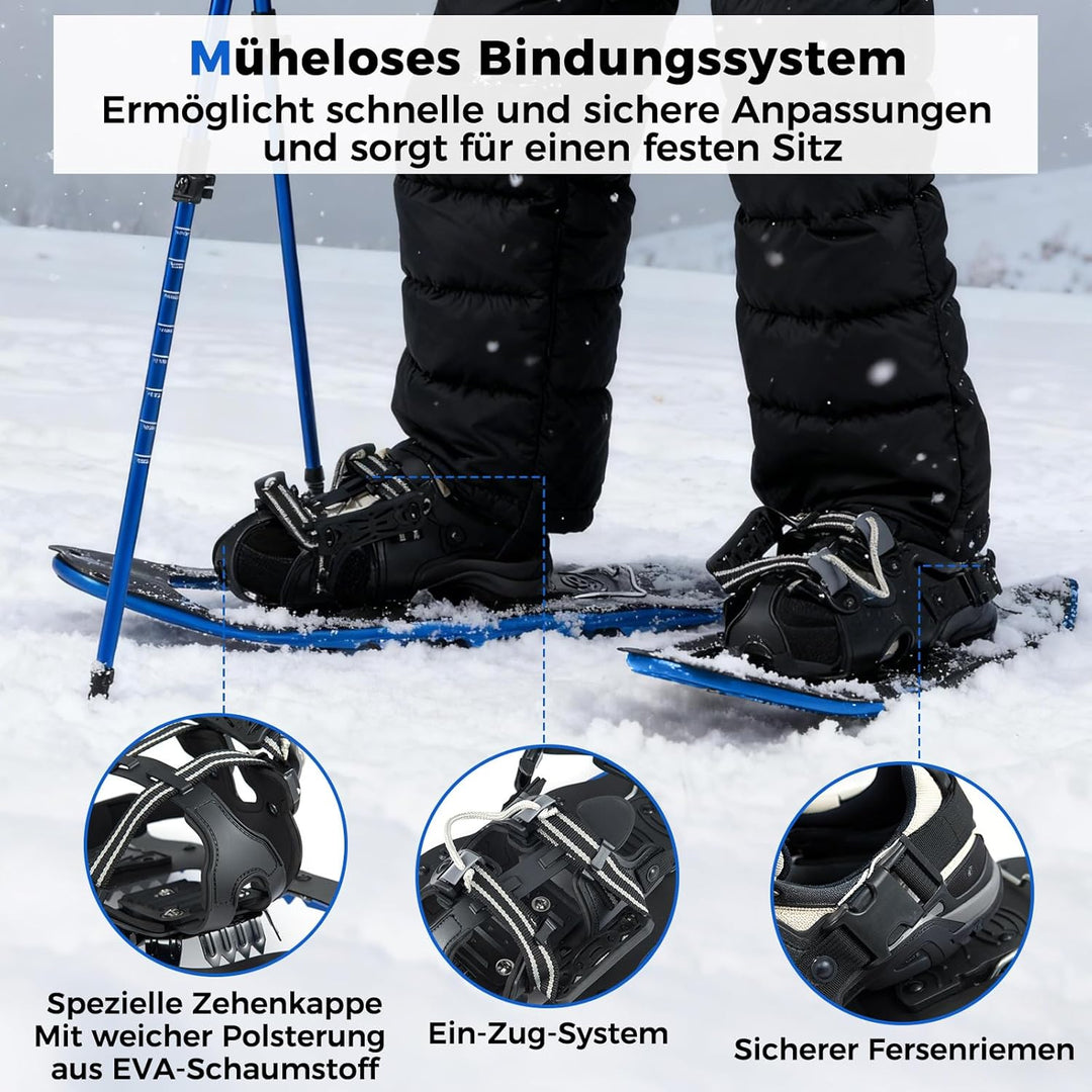 GYMAX leichte Alu Schneeschuhe, Geländeschneeschuh Set mit verstellbar Trekkingstöcke & Tragetasche,