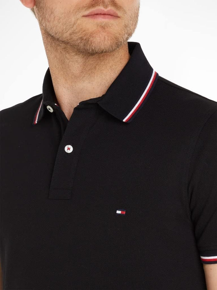 Tommy Hilfiger Herren Core Tommy Tipped Slim Polo Kurzarm Poloshirts XS Schwarz (Black), XS Schwarz