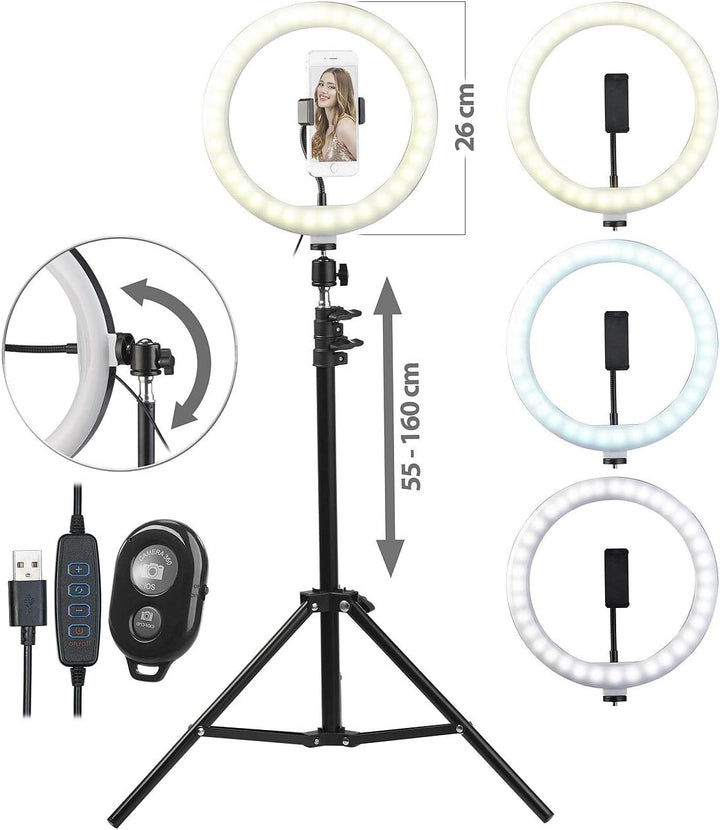 Somikon Ringlicht: Multifunktions-LED-Stativleuchte mit verstellbarem Winkel, Ø 25 cm (Handy Stativ,