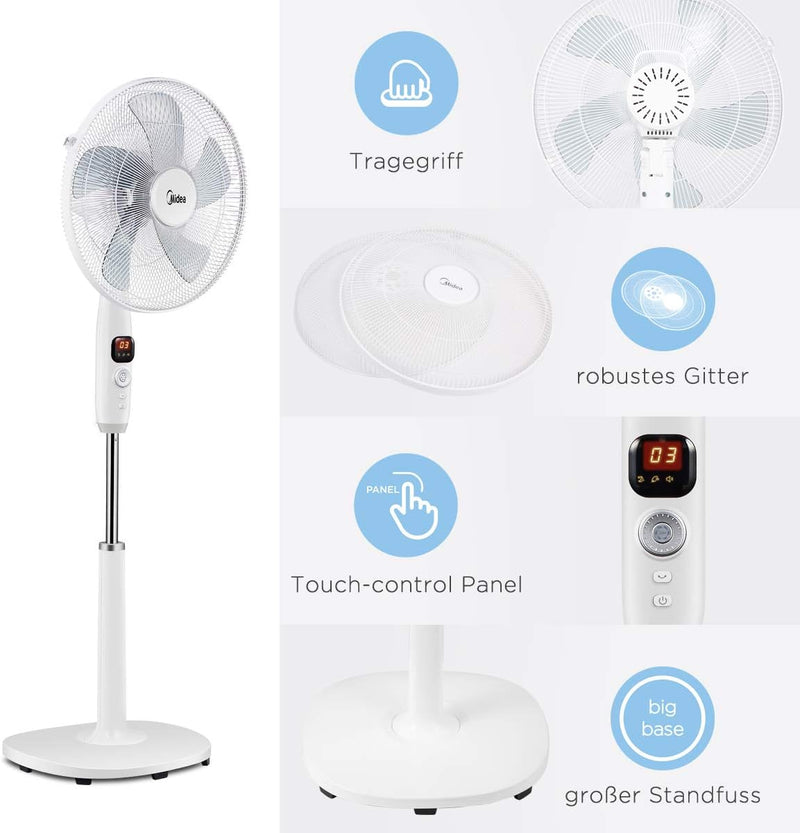 Midea FS40-16CR DC Motor Standventilator leise Extreme,mit Fernbedienung,12 Geschwindigkeiten,12H Ti