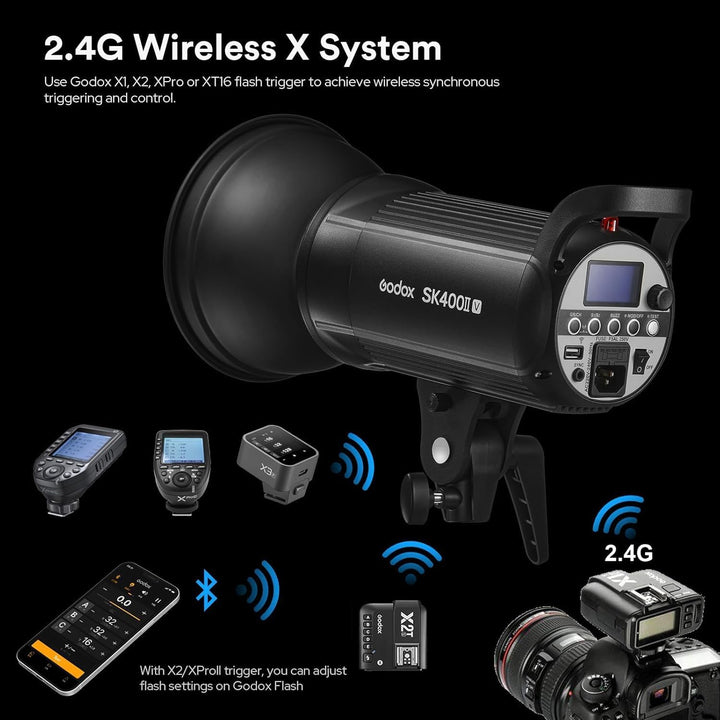Godox SK400II-V SK400IIV 400W Studio Strobe, 2.4G X-System, 0.1-1.5S Recycle Time, GN65 5700K Monoli