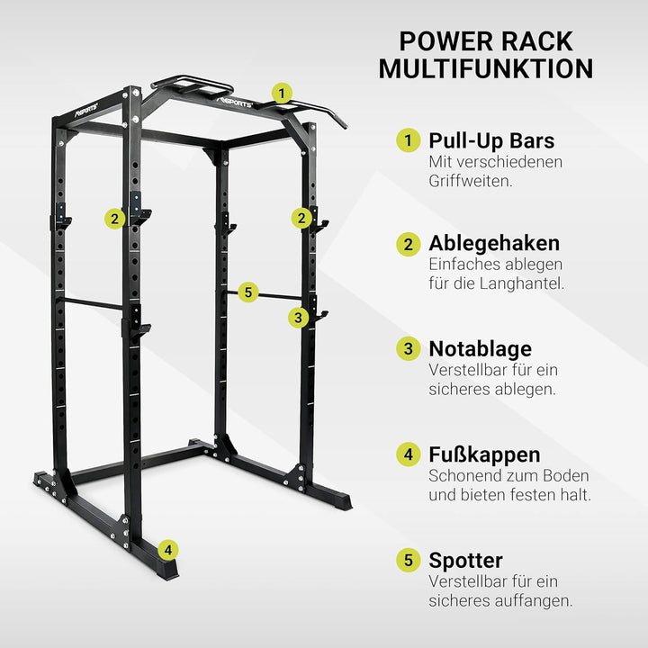 MSPORTS Power Rack Premium Cage H/B/T - 215x120x140 cm Kraftstation bis 200 kg Hantel Käfig Squat Fi