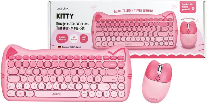 LogiLink kabellose 2,4 GHz kindgerechte Tastatur-Maus-Kombi 1600 DPI QWERTZ-Layout Windows MAC 85 Ta