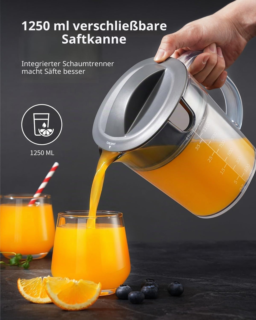 GDOR Entsafter 1300W Entsafter Gemüse und Obst mit Grösserem 81mm Einfüllschacht 1250ml Grosser Saft