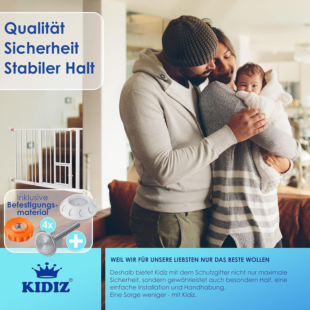 KIDIZ® Türschutzgitter Absperrgitter Treppengitter Kindergitter | mit Türe für Hunde und Katzen, Hau