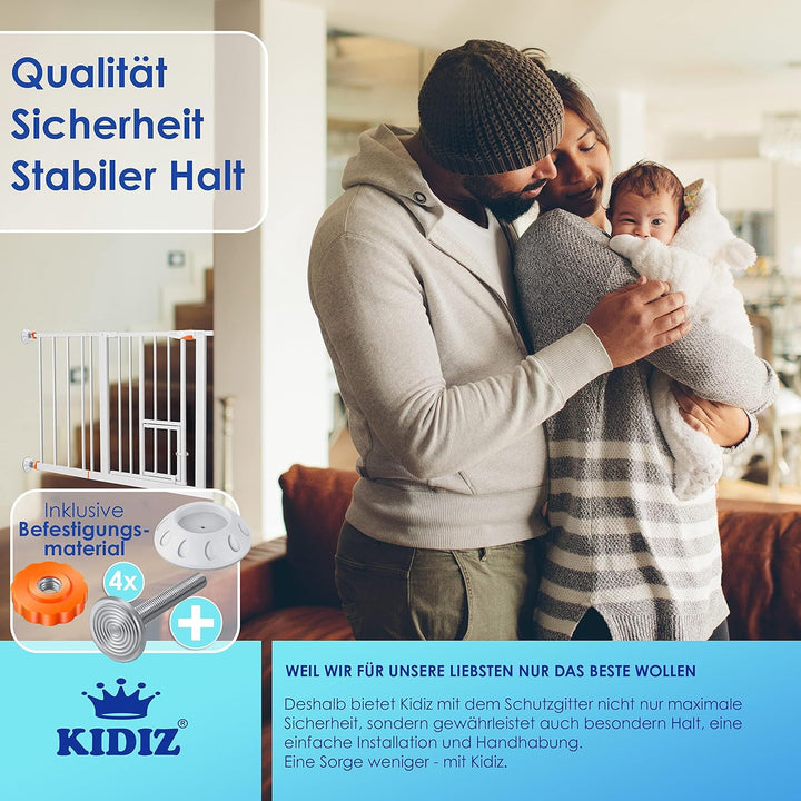 KIDIZ® Türschutzgitter Absperrgitter Treppengitter Kindergitter | mit Türe für Hunde und Katzen, Hau