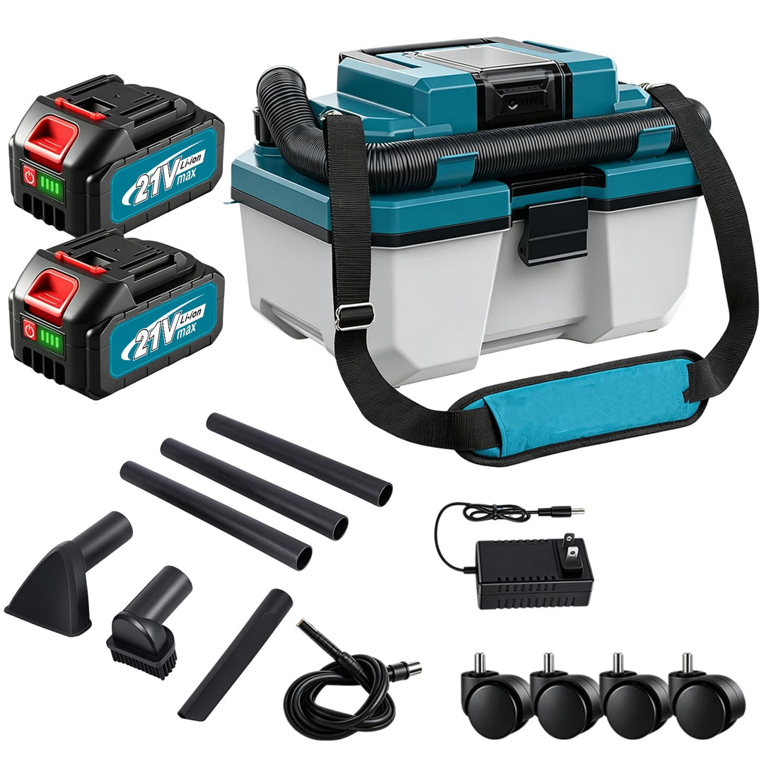 Akku Nass Trockensauger, 3-In-1 Werkstattsauger mit Schultergurt Und 4 Rädern, Auto Staubsauger mit
