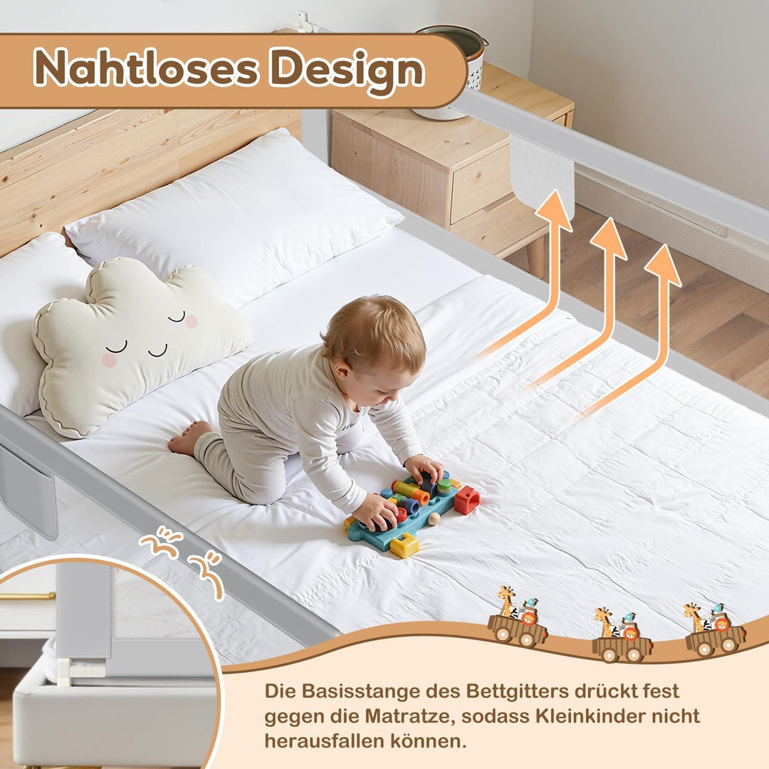 Ikodm Bettgitter für Kinder 150cm und 200cm, Bettschutzgitter Höhenverstellbar von 64-96cm, Rausfall