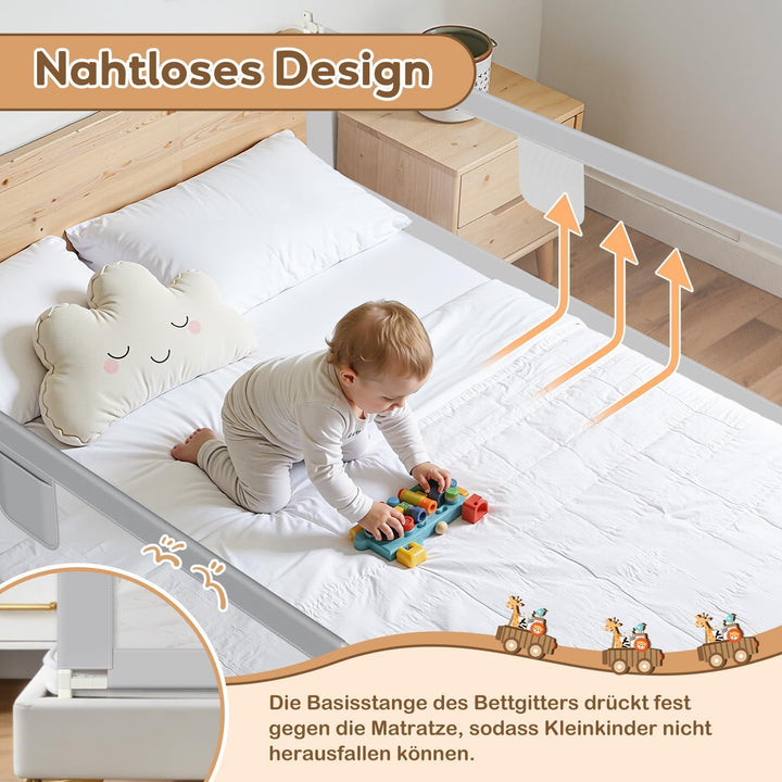 Ikodm 2X 150cm Bettgitter für Kinder, Bettschutzgitter Höhenverstellbar von 64-96cm, Rausfallschutz