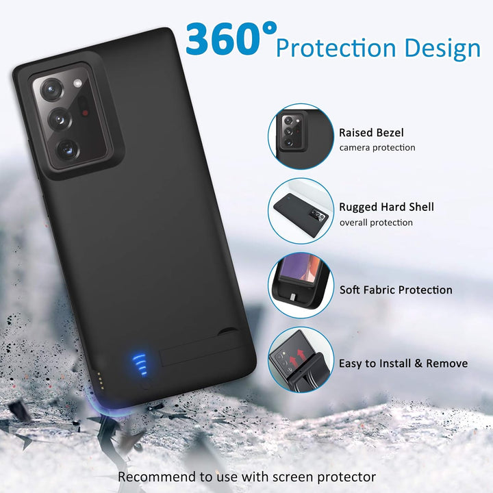 Gladgogo Akku Hülle für Samsung Galaxy Note 20 Ultra 5G, [6000 mAh] Zusatzakku Ladehülle Handyhülle