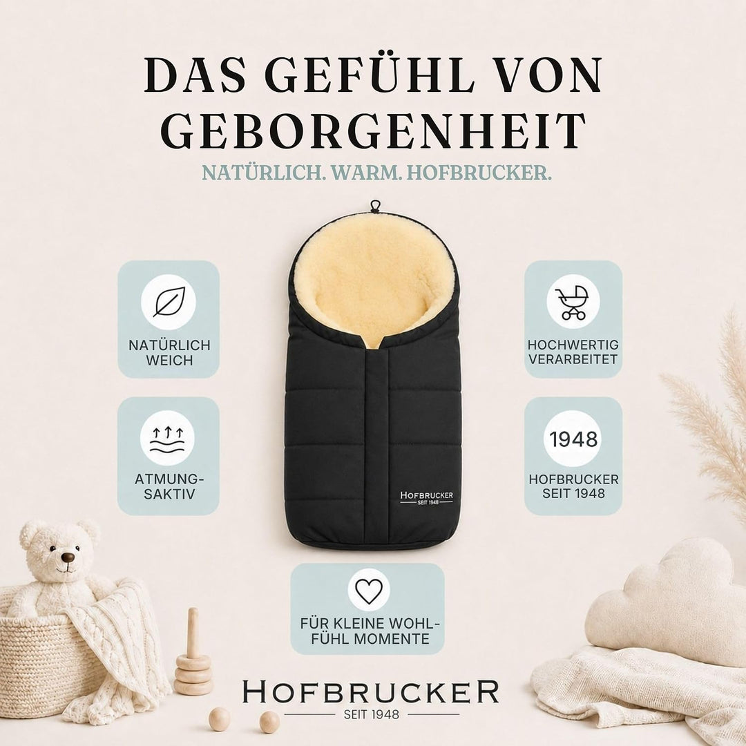 Hofbrucker Lammfell-Fusssack Eskimo für Babyschale, Kinderwagen, Buggy/Universeller Winterfusssack/F