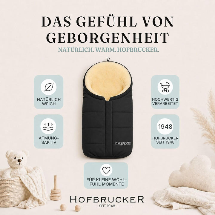Hofbrucker Lammfell-Fusssack Eskimo für Babyschale, Kinderwagen, Buggy/Universeller Winterfusssack/F