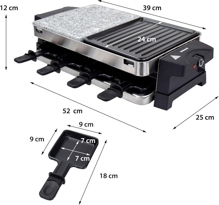Syntrox Germany Raclette-Grill Bernus, Multifunktionsgrill mit heissen Stein, Edelstahl Raclette, An